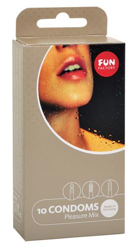 Fun Factory Pleasure Mix, 10 mustrilist/reljeefset kondoomi