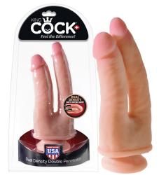 King Cock Dual Density Double Pen, kahene dildo, ülipehme, USA kvaliteet