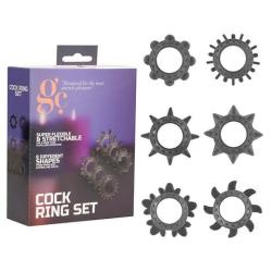 SHOTS, Cock Ring Set - Black , mustad peenisrõngad komplektis, 6tk