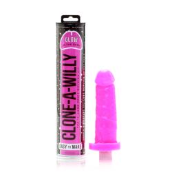 Kingiidee: CLONE A WILLY KIT - GLOW-IN-THE-DARK HOT PINK, erkroosa/pimedas helendav vibratsiooniga peenise kloon